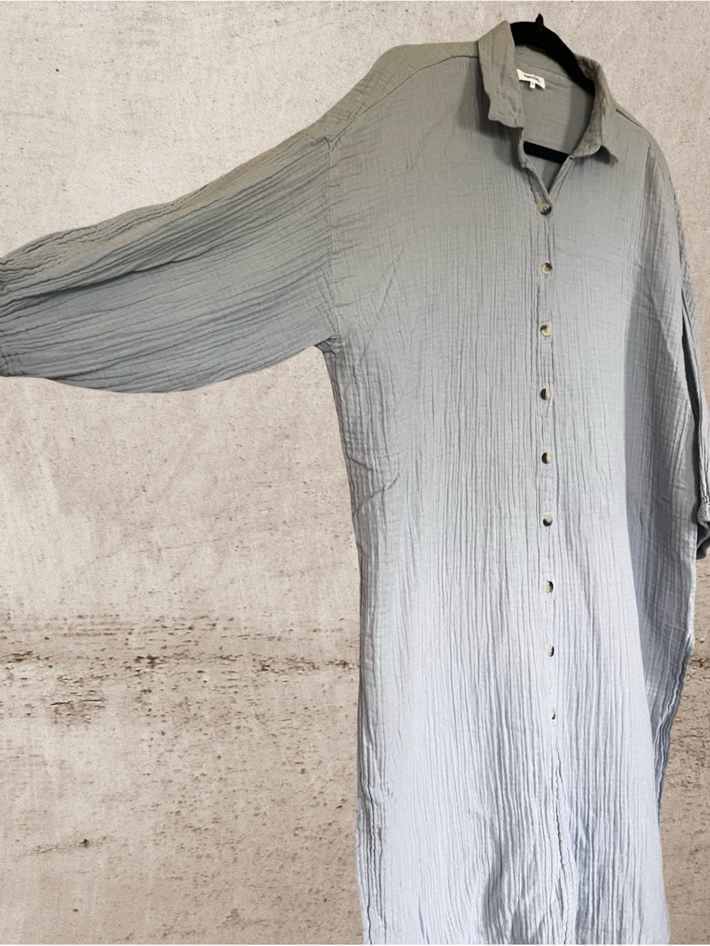 Kensie Blue Cotton Gauze Button-Down Shirt Dress Tunic